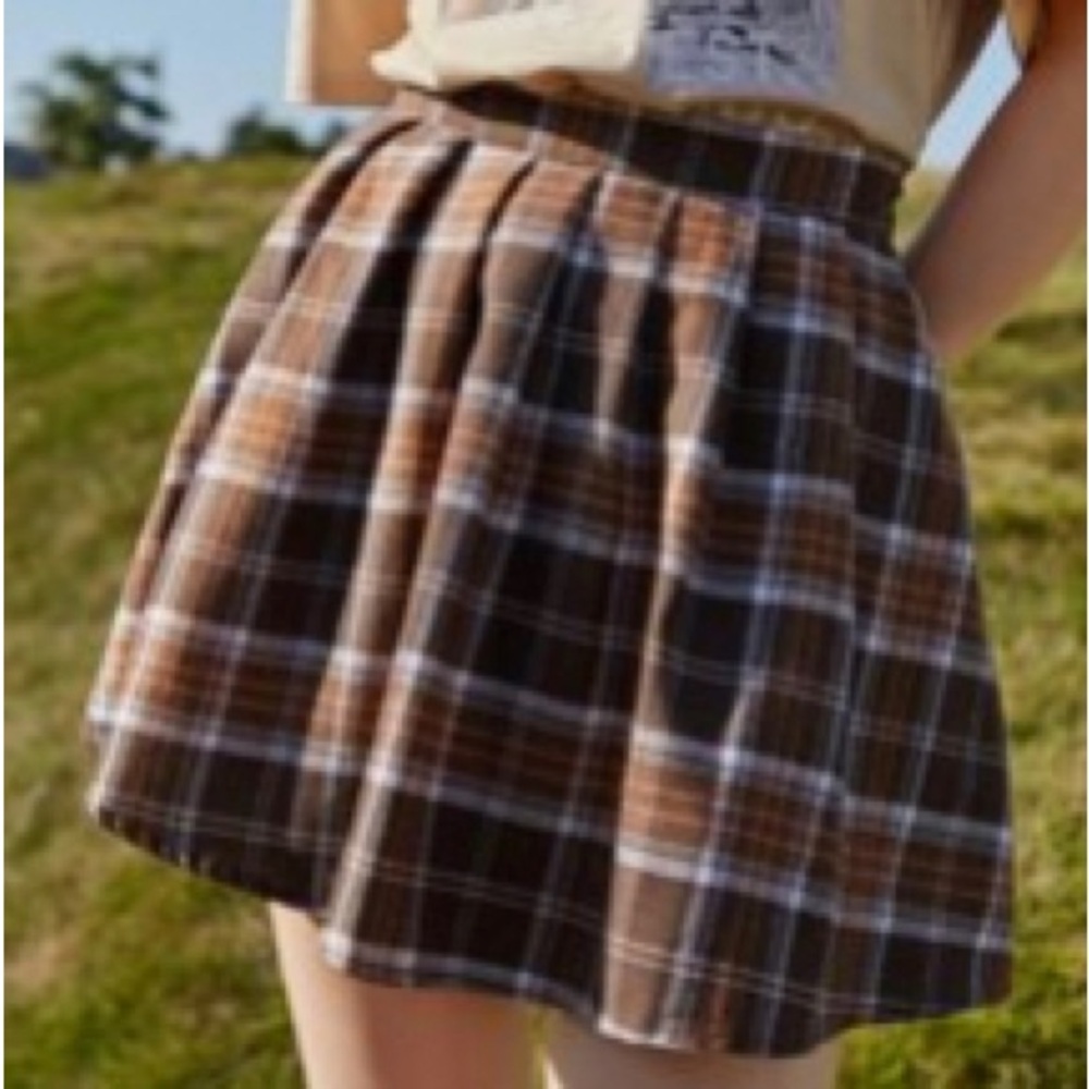 Brown plaid skirt